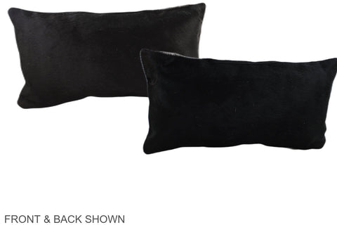 Solid Black Cowhide Pillow #A38572